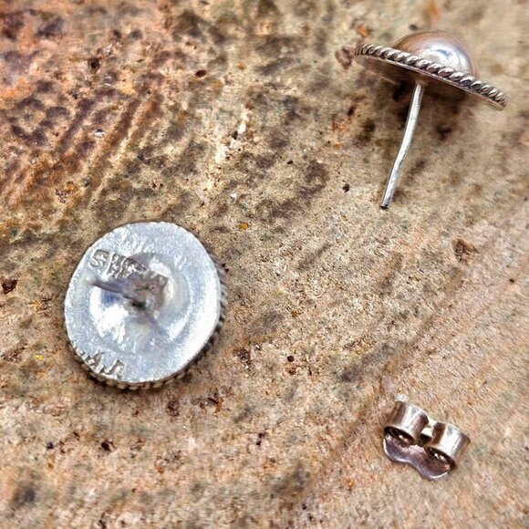 Vintage Mexico Double Rope Dome Button Sterling Silver Ear Stud - Picture 5 of 9